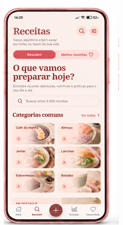 Tela de receitas do AVELUMI
